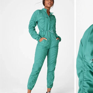 Fabletics McKenzie Jumpsuit 3X Ruched Athleisure Zips Pockets Long Sleeve